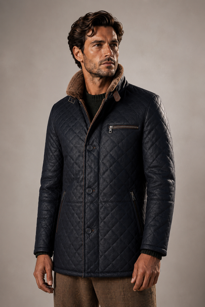 Hayes Shearling Coat - Navy Blue