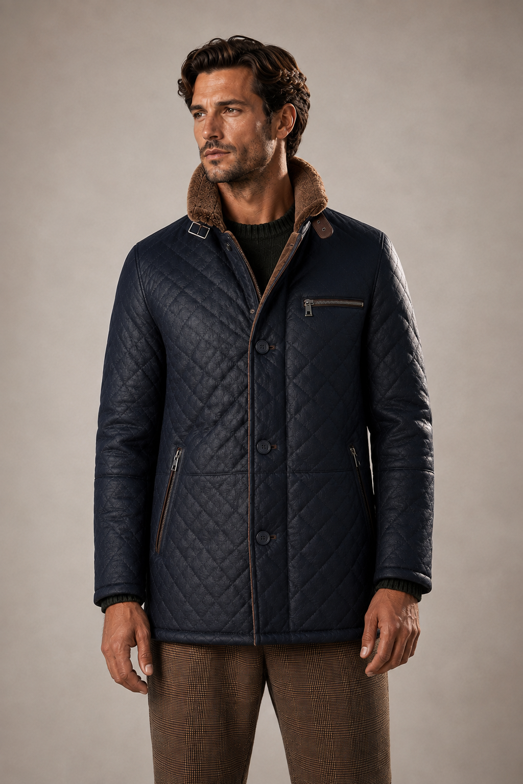 Hayes Shearling Coat - Navy Blue