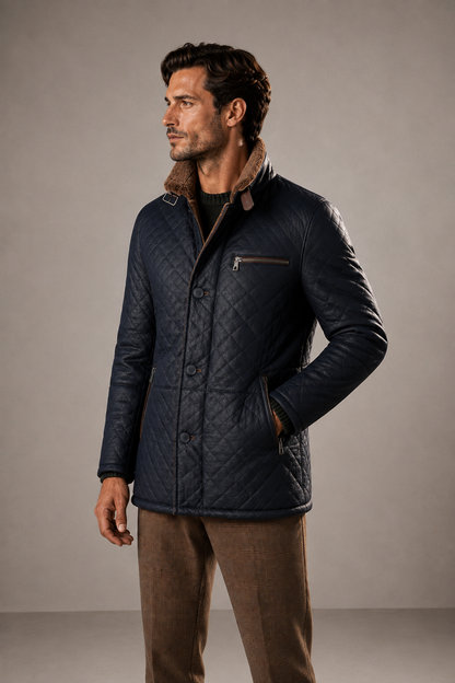 Hayes Shearling Coat - Navy Blue