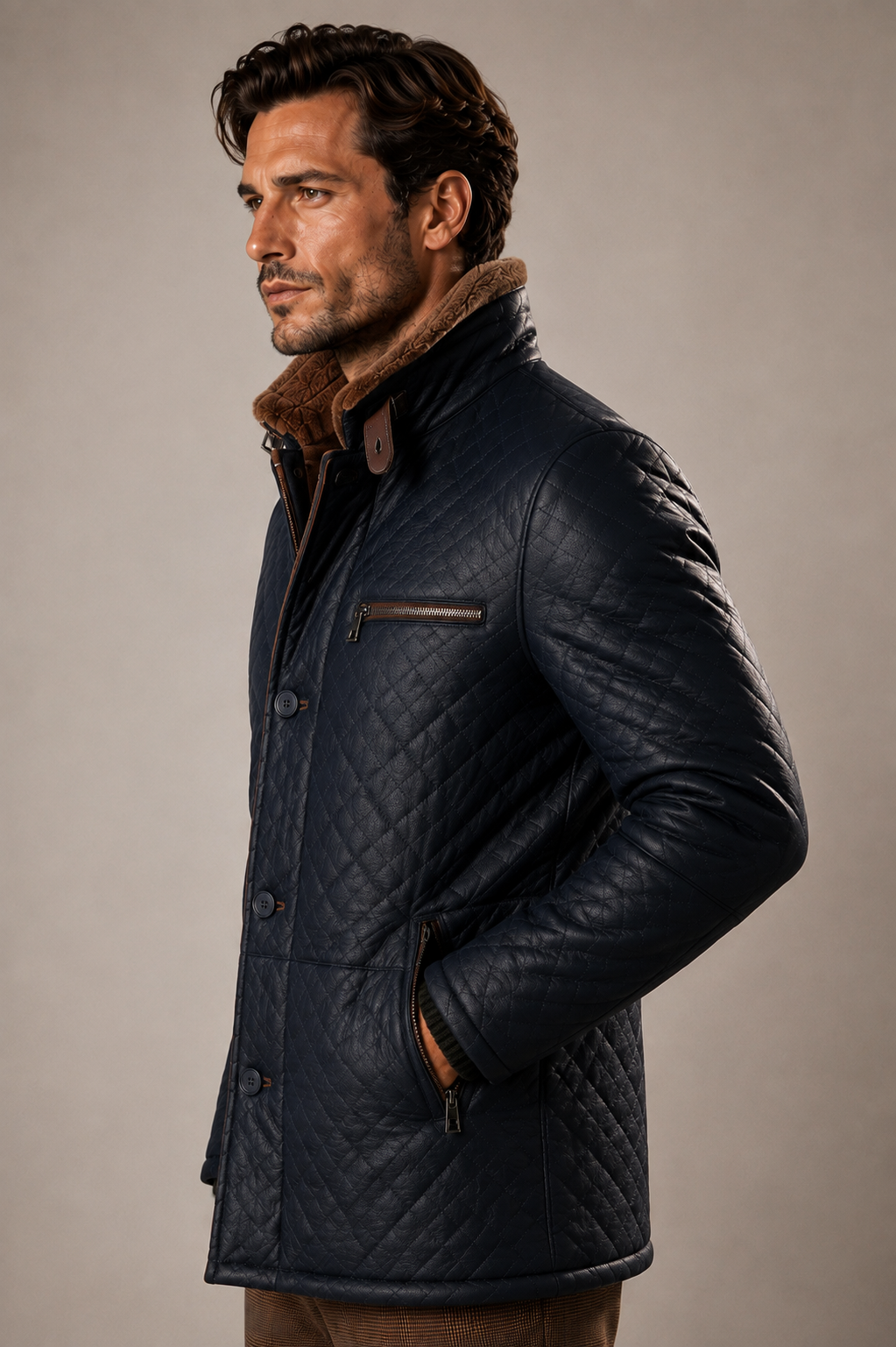 Hayes Shearling Coat - Navy Blue
