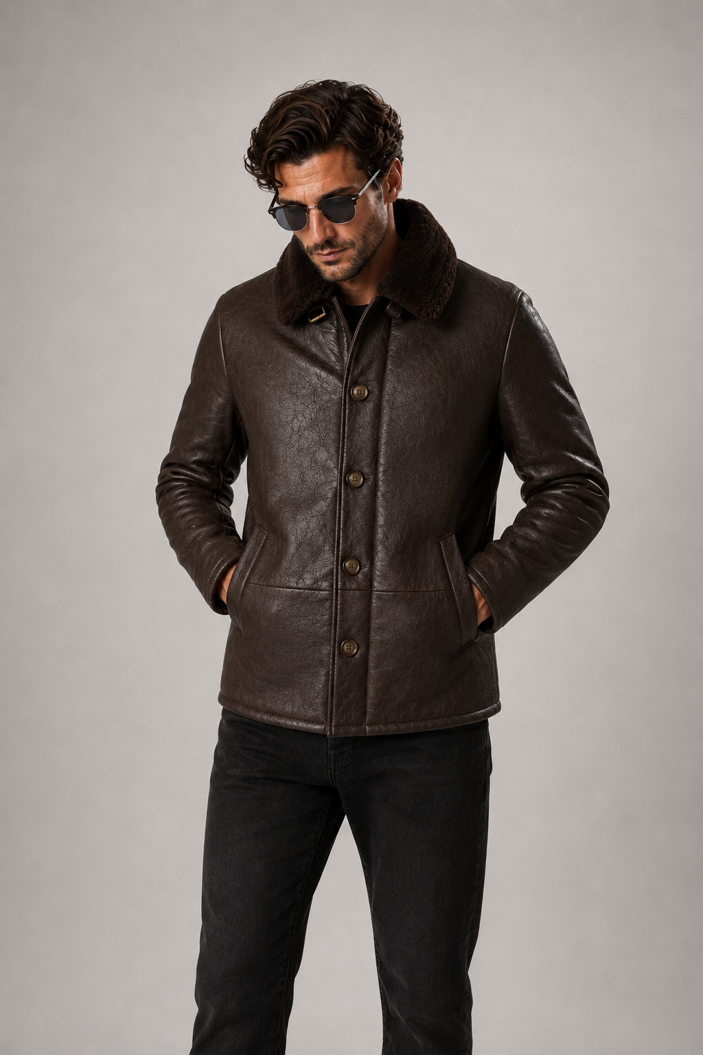 Heston Shearling Jacket - Espresso Brown