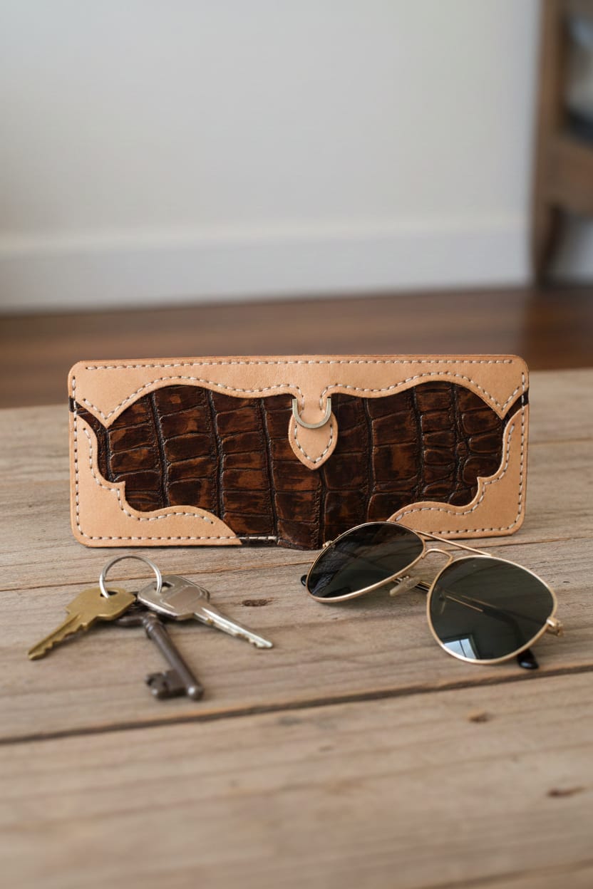 Crocodile embossed Bifold Leather Wallet