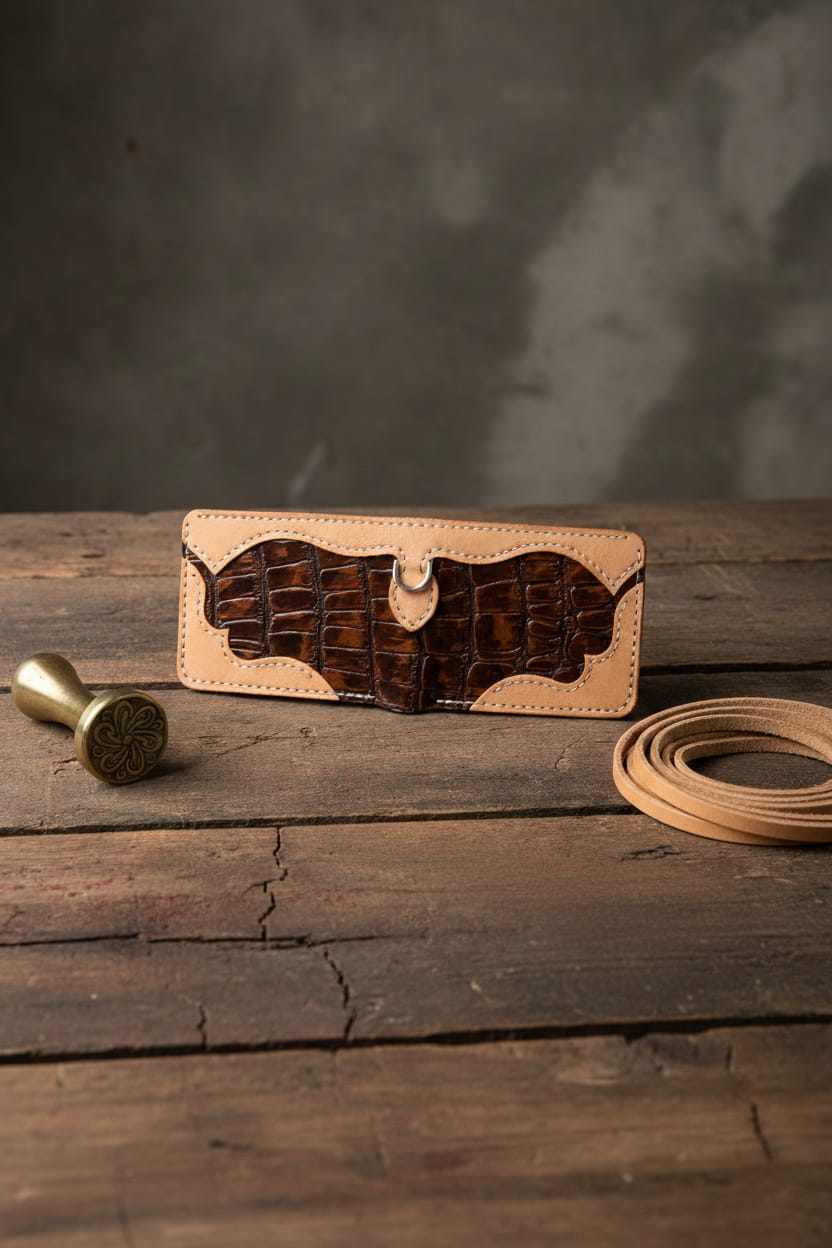 Crocodile embossed Bifold Leather Wallet