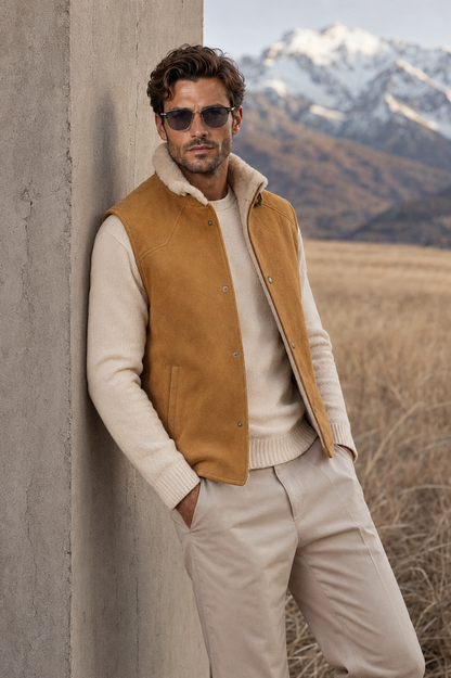 Jace Shearling Gilet - Premium Camel