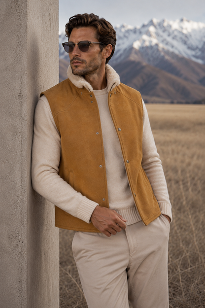 Jace Shearling Gilet - Premium Camel