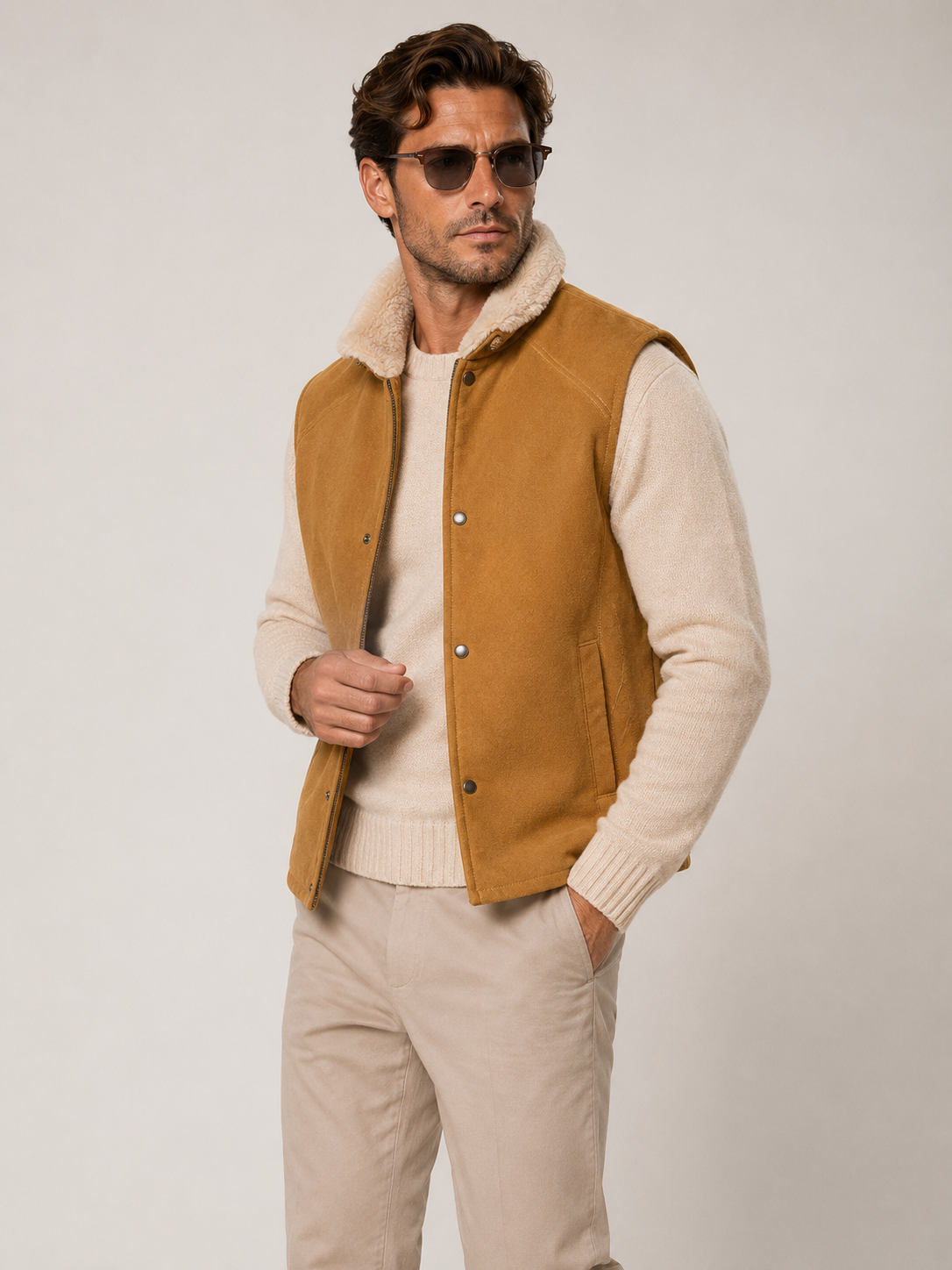 Jace Shearling Gilet - Premium Camel