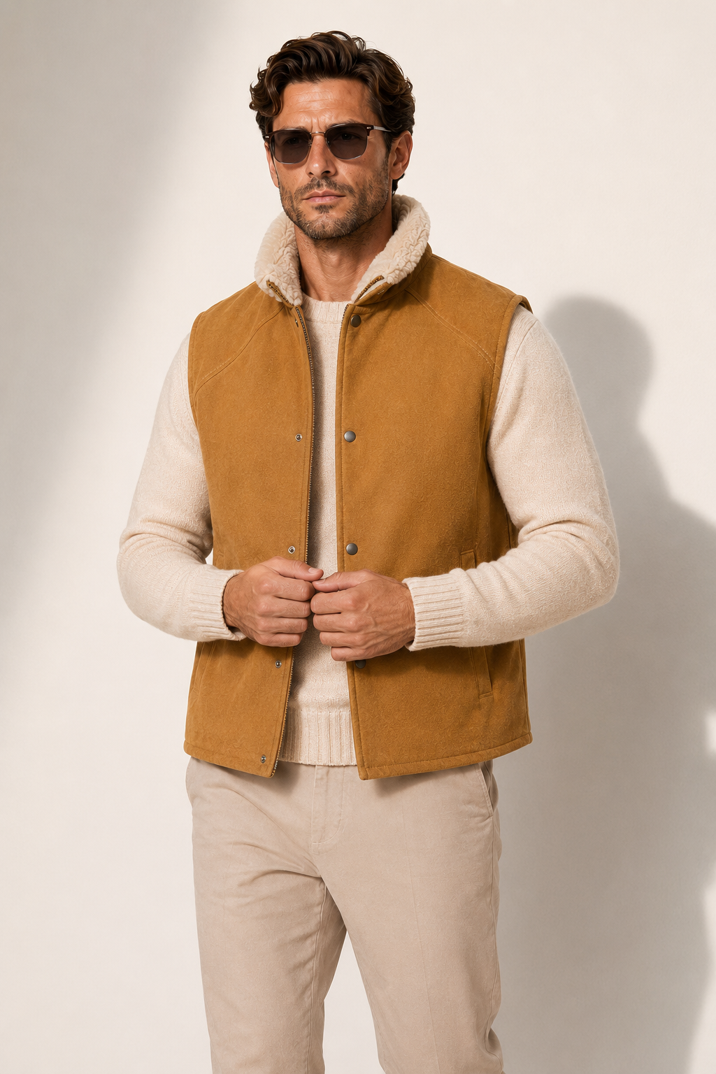 Jace Shearling Gilet - Premium Camel