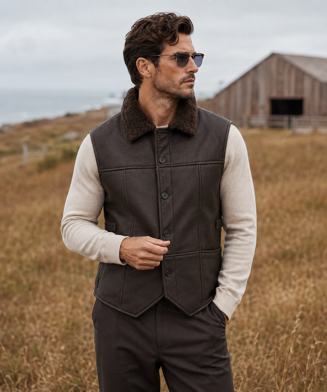 Jagger Shearling Gilet - Old Black