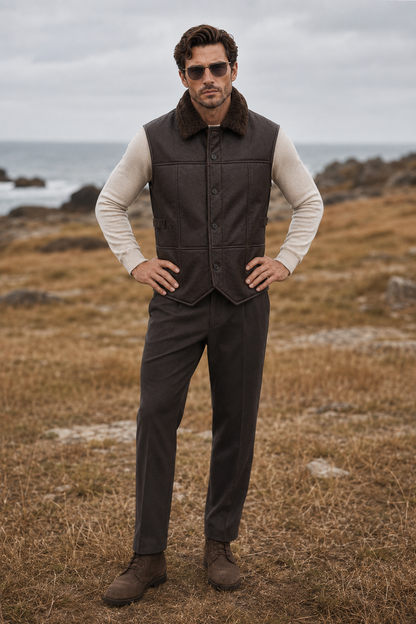 Jagger Shearling Gilet - Old Black