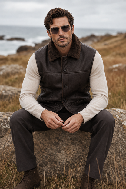 Jagger Shearling Gilet - Old Black