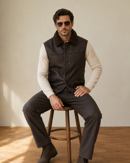 Jagger Shearling Gilet - Old Black