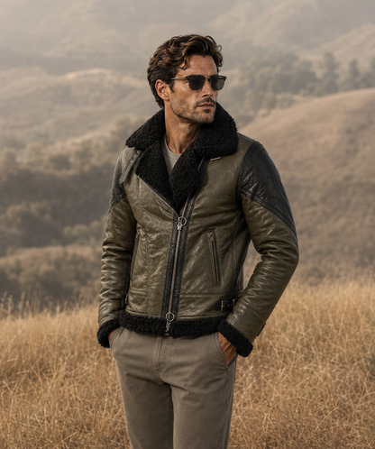 Jasper Shearling Jacket - Olive Gray
