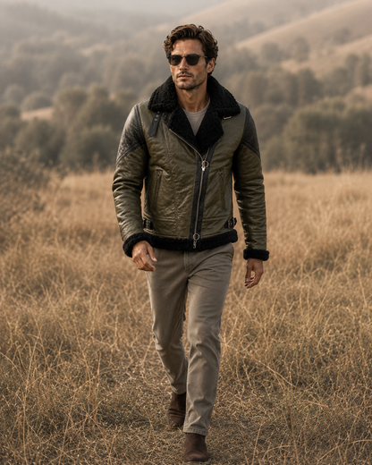 Jasper Shearling Jacket - Olive Gray