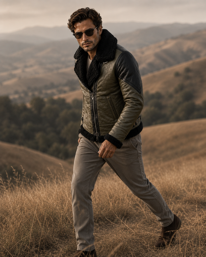 Jasper Shearling Jacket - Olive Gray