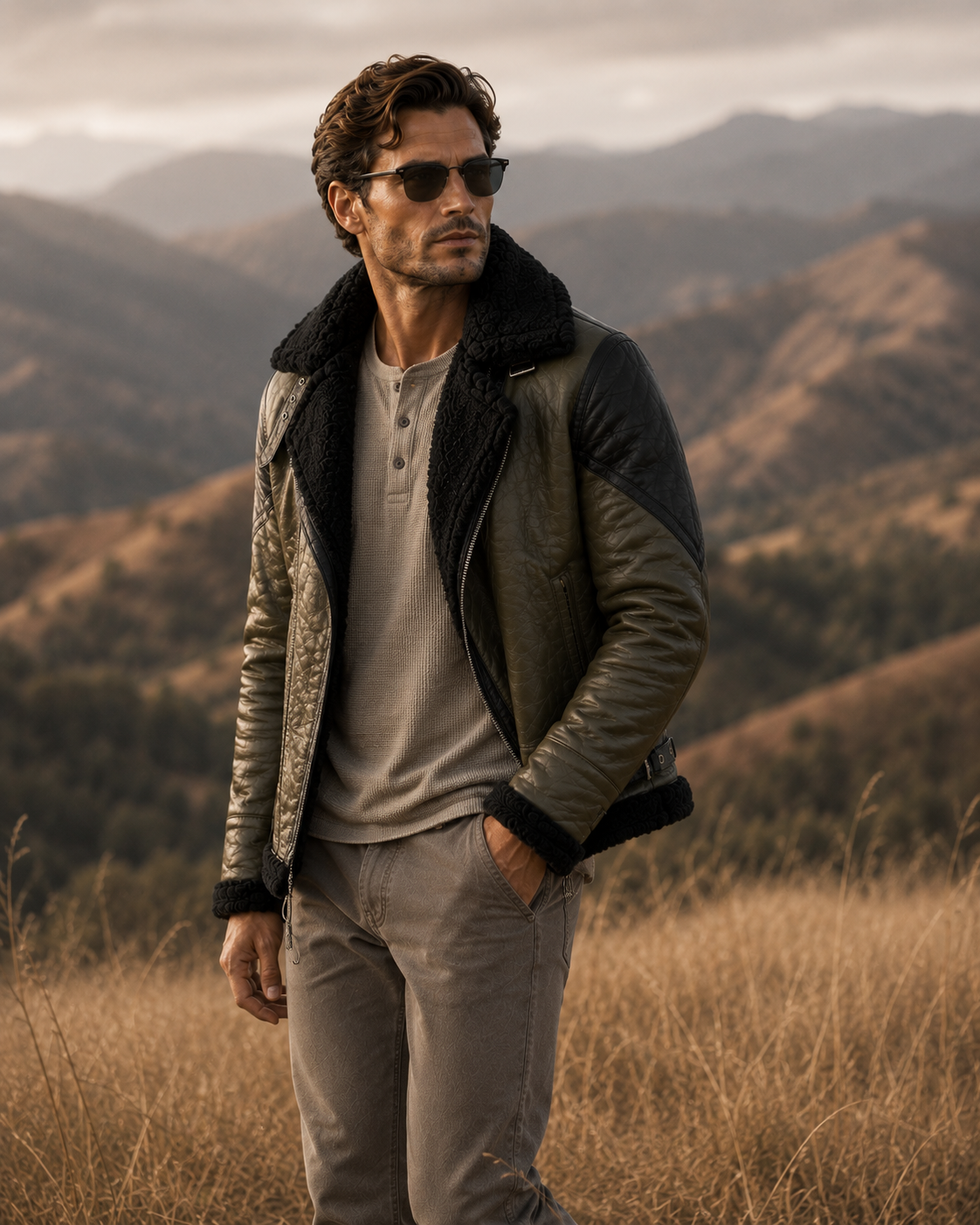 Jasper Shearling Jacket - Olive Gray