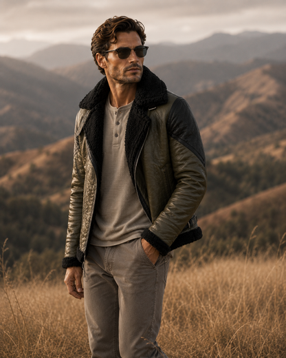Jasper Shearling Jacket - Olive Gray