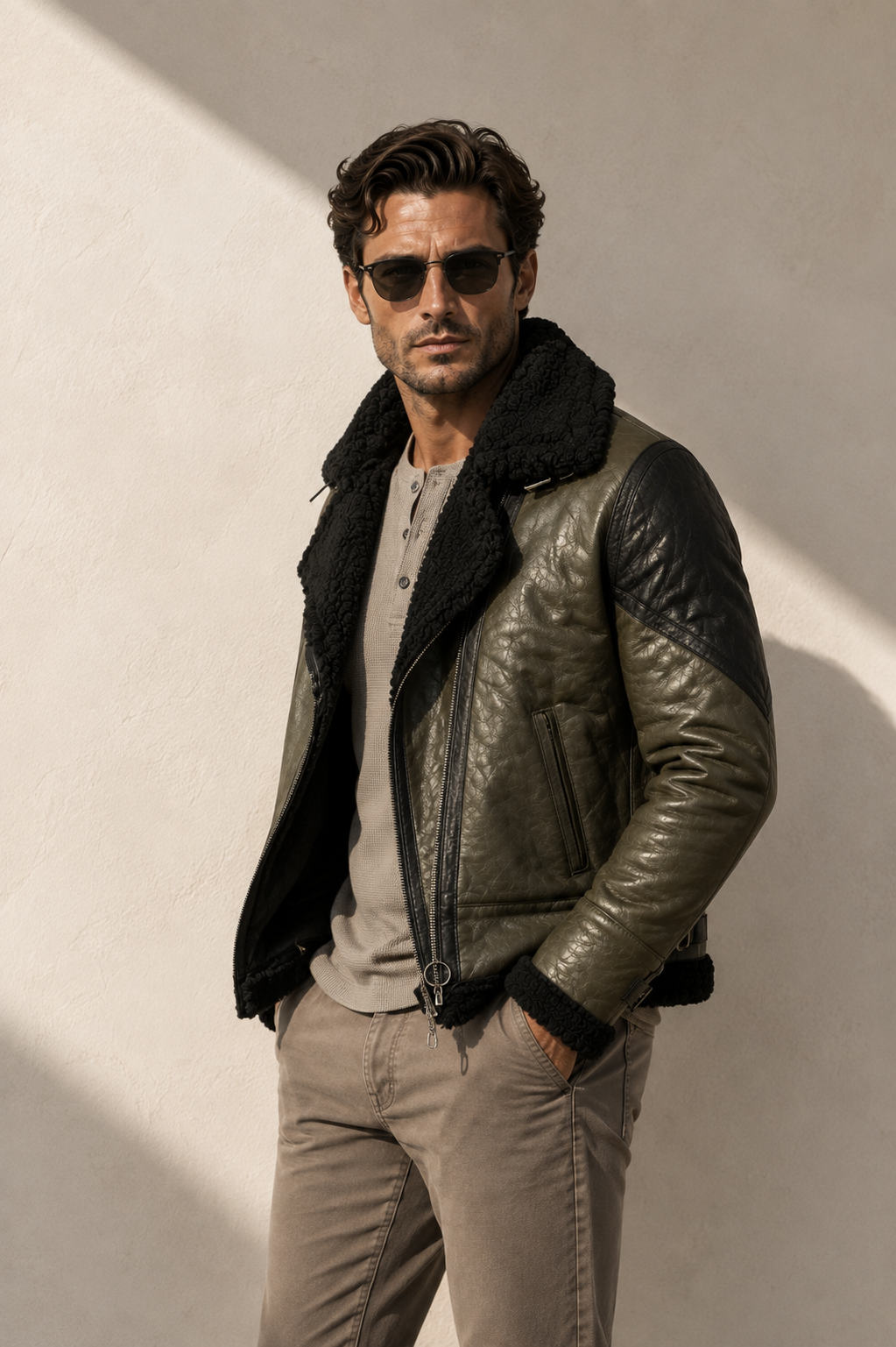 Jasper Shearling Jacket - Olive Gray