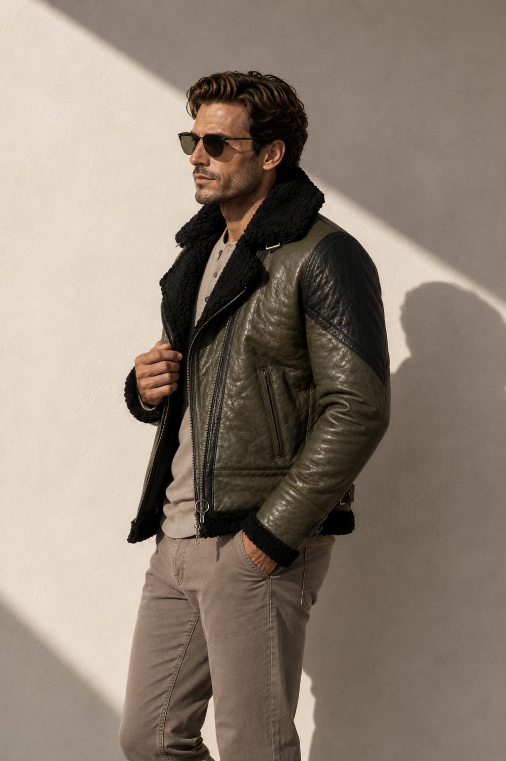 Jasper Shearling Jacket - Olive Gray