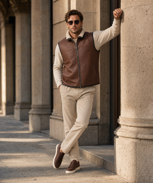 Jayce Shearling Gilet - Premium Brown