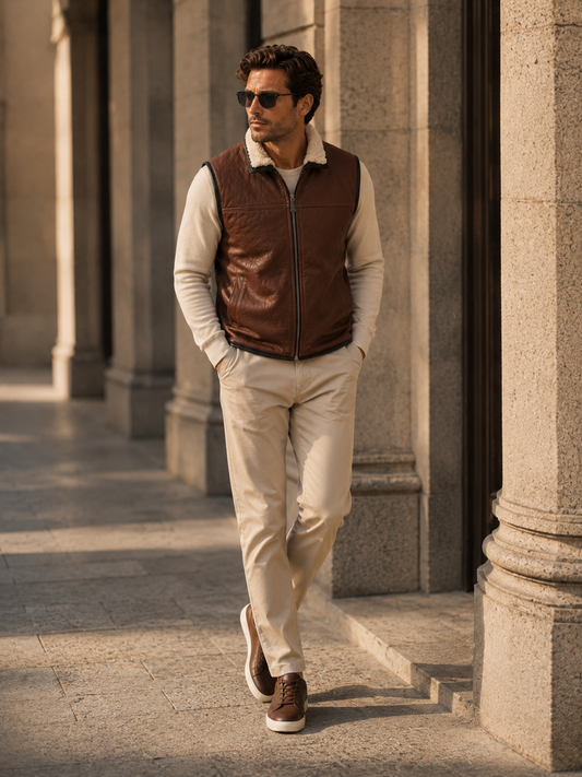 Jayce Shearling Gilet - Premium Brown