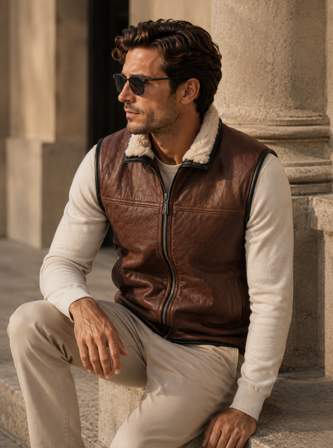 Jayce Shearling Gilet - Premium Brown