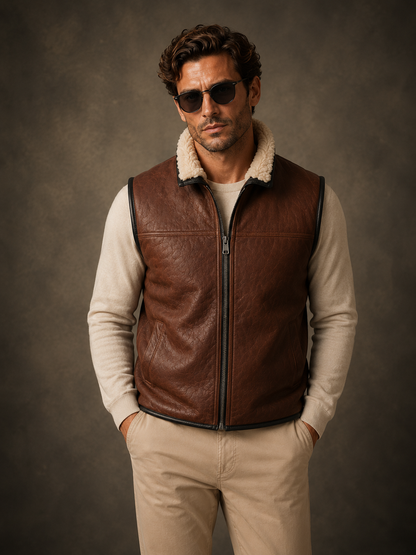 Jayce Shearling Gilet - Premium Brown