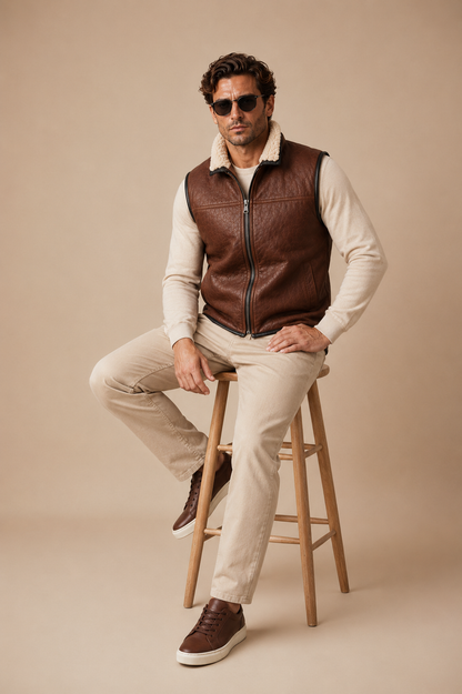 Jayce Shearling Gilet - Premium Brown