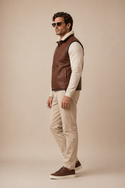 Jayce Shearling Gilet - Premium Brown