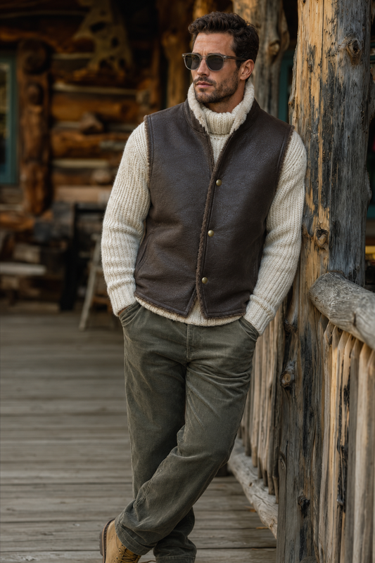 Jude Shearling Gilet - Wide Neck Black