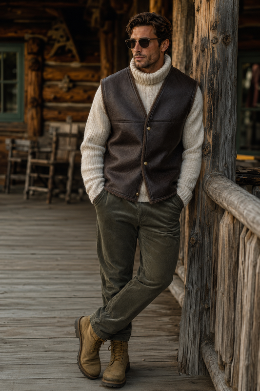 Jude Shearling Gilet - Wide Neck Black
