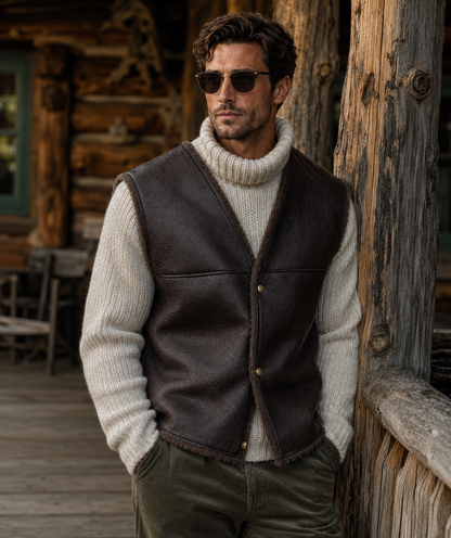Jude Shearling Gilet - Wide Neck Black