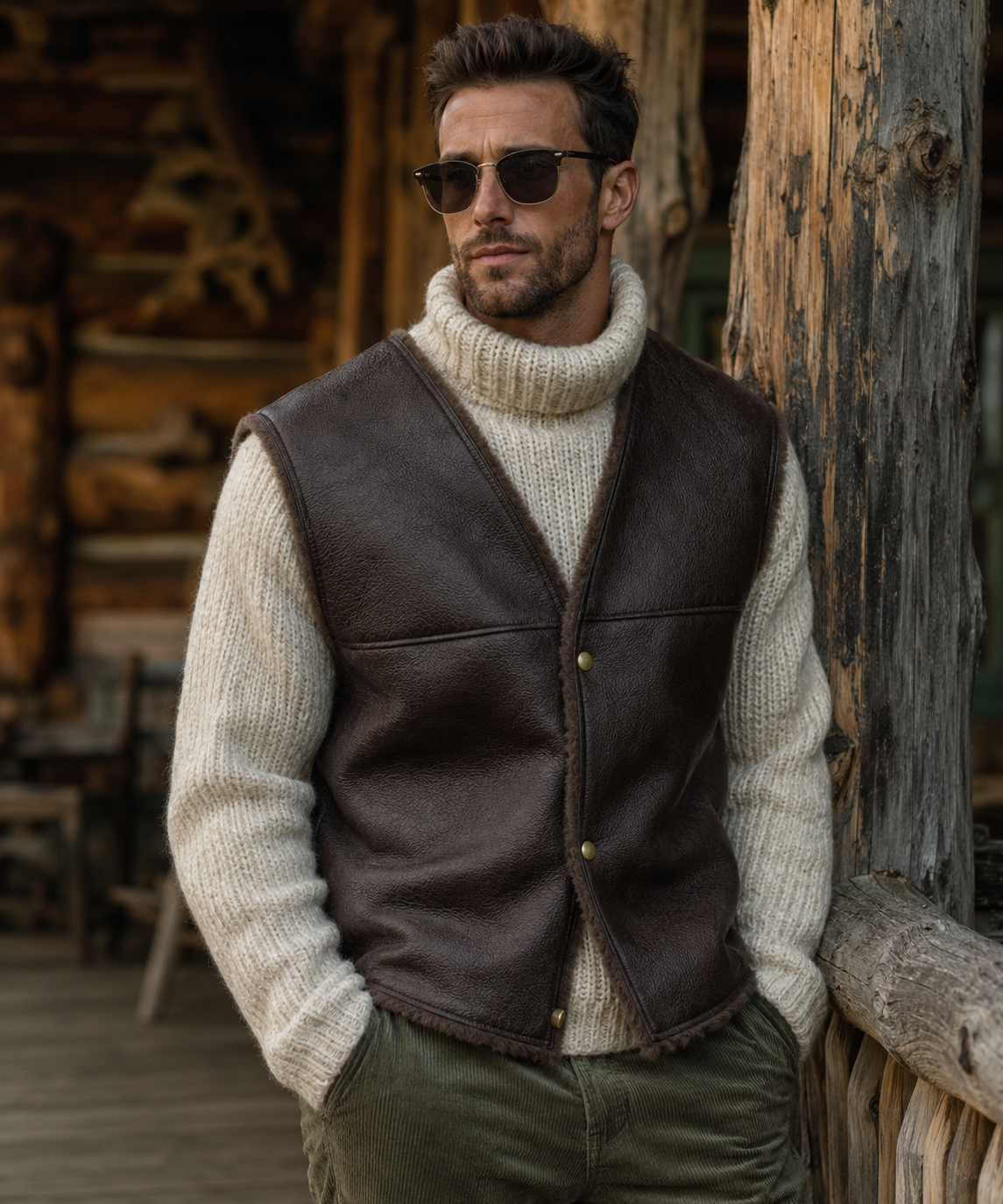 Jude Shearling Gilet - Wide Neck Black