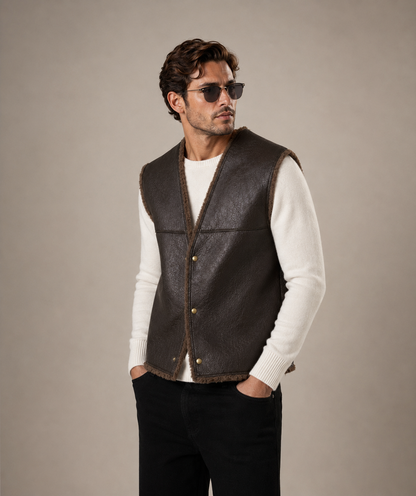 Jude Shearling Gilet - Wide Neck Black