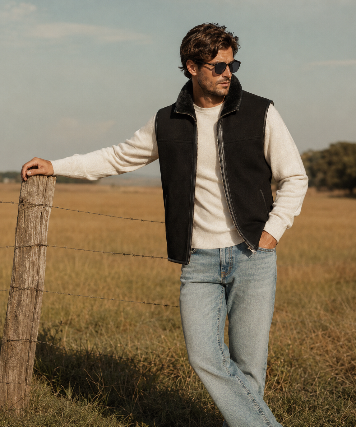 Kaiser Shearling Gilet - Silver Black