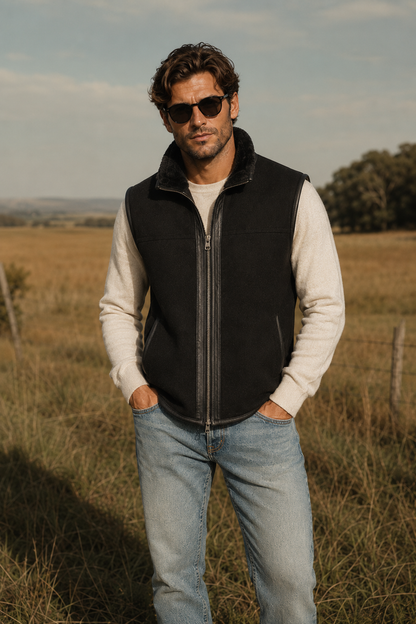 Kaiser Shearling Gilet - Silver Black