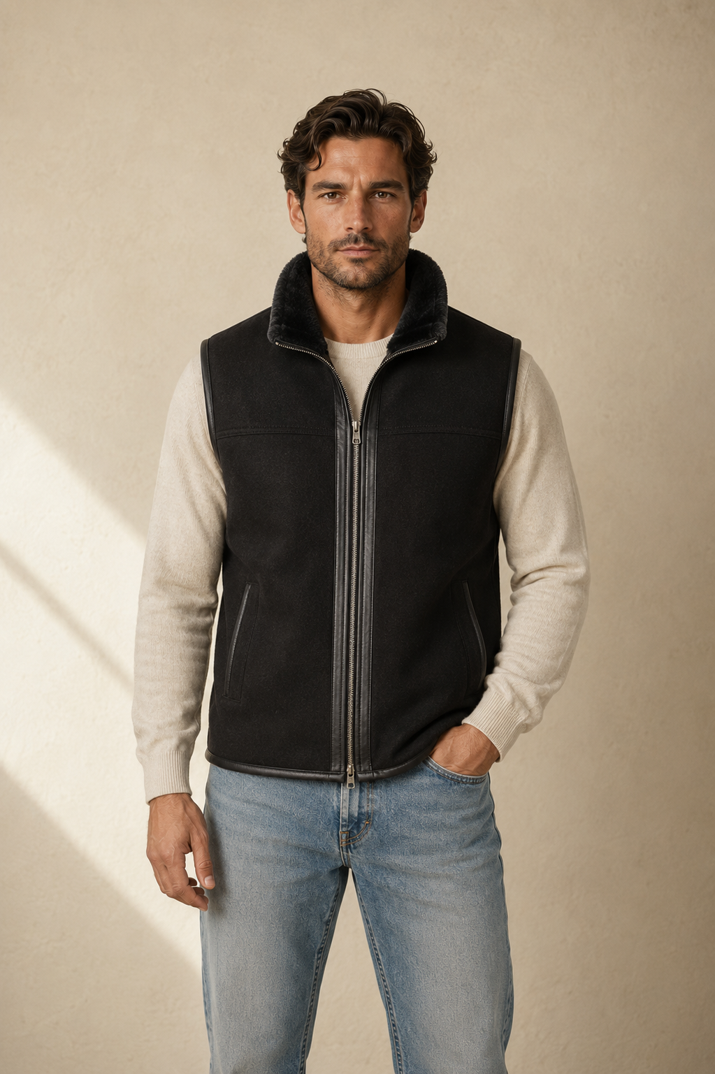 Kaiser Shearling Gilet - Silver Black