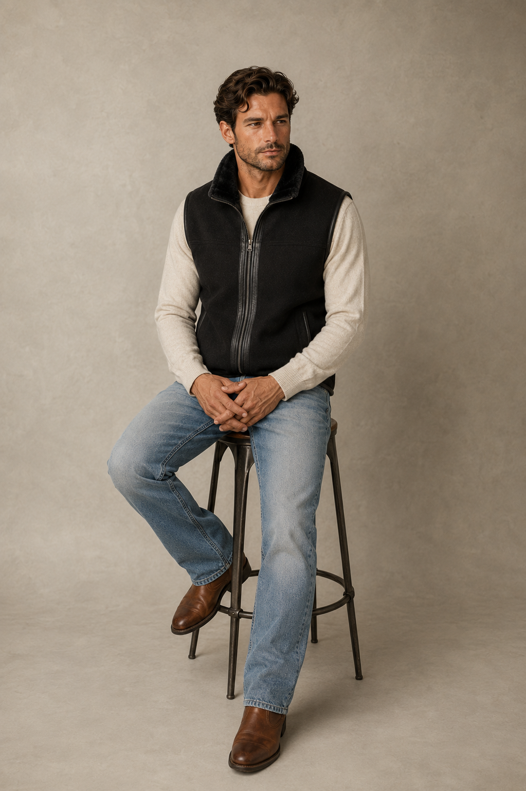 Kaiser Shearling Gilet - Silver Black