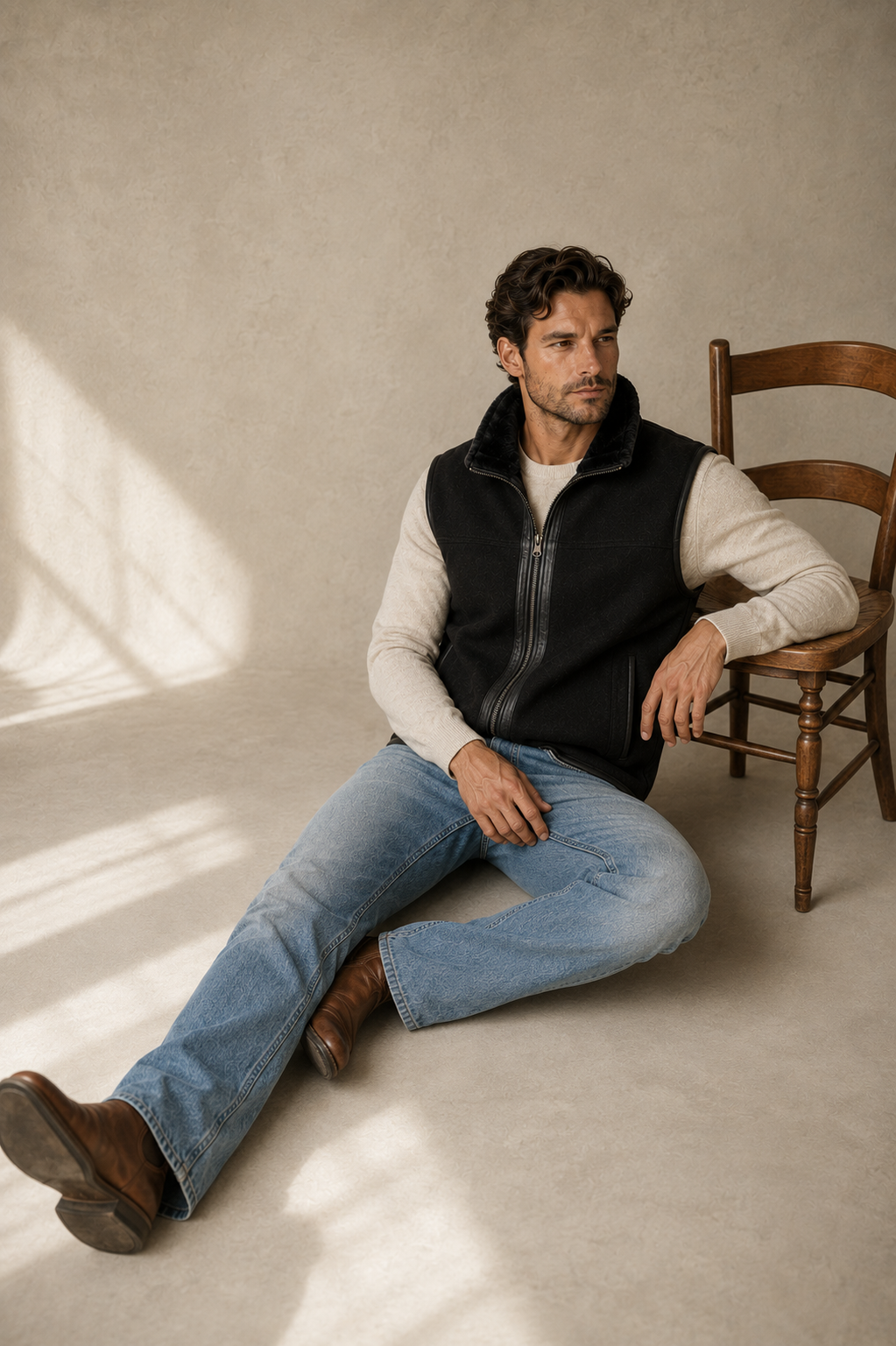Kaiser Shearling Gilet - Silver Black