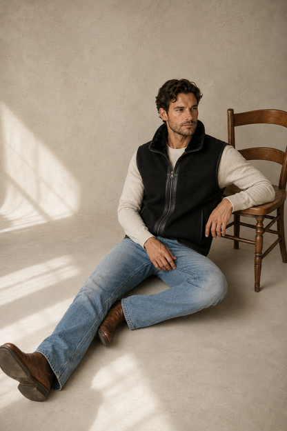 Kaiser Shearling Gilet - Silver Black