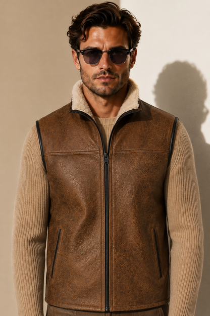 Kallen Shearling Gilet - Caramel Brown
