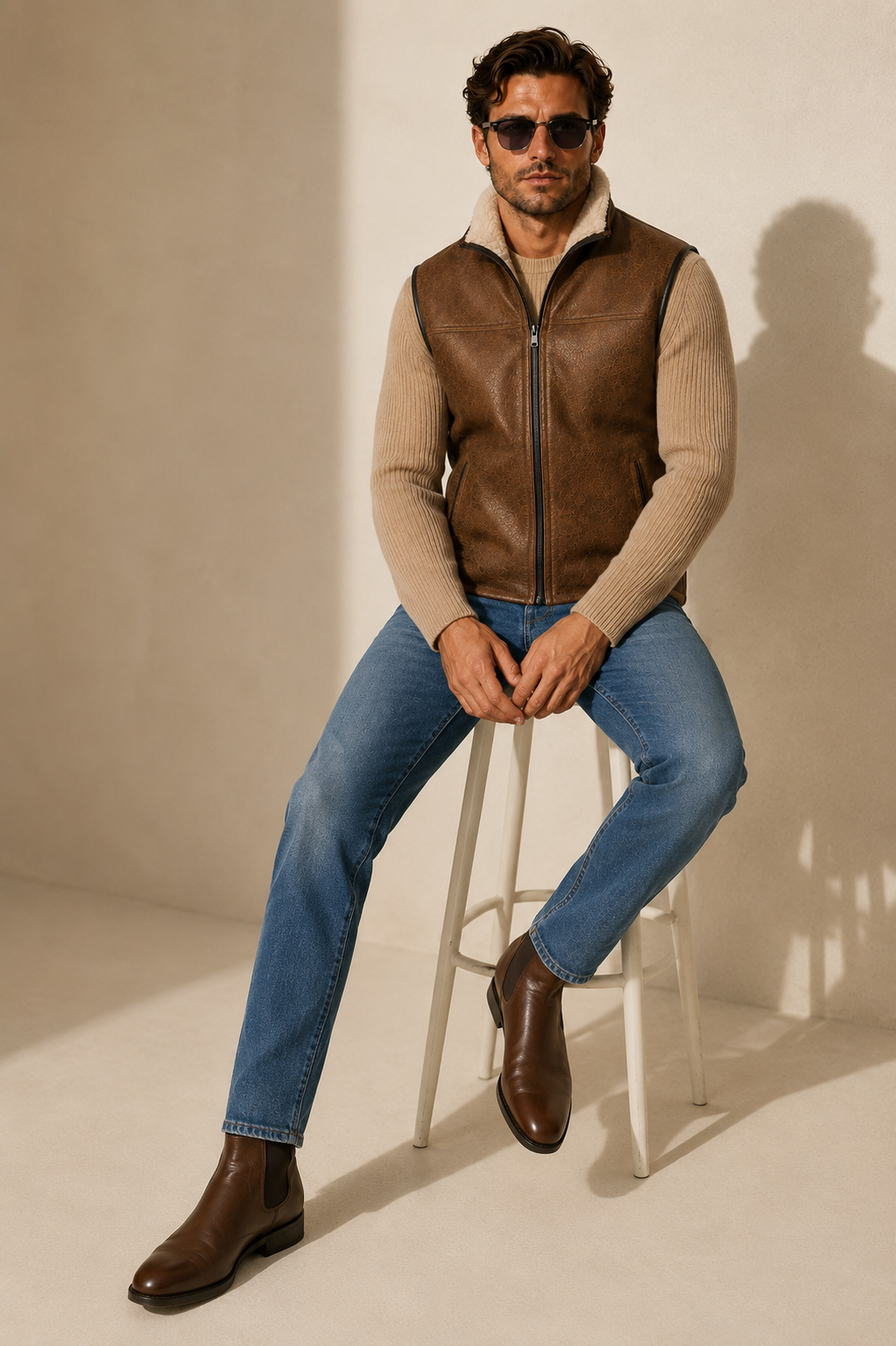 Kallen Shearling Gilet - Caramel Brown