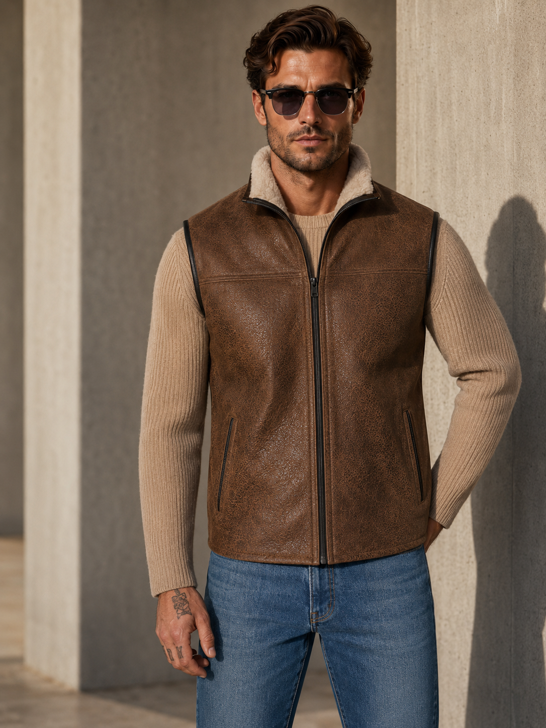 Kallen Shearling Gilet - Caramel Brown