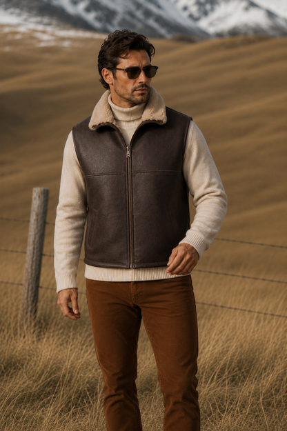 Levi Shearling Gilet - Brown