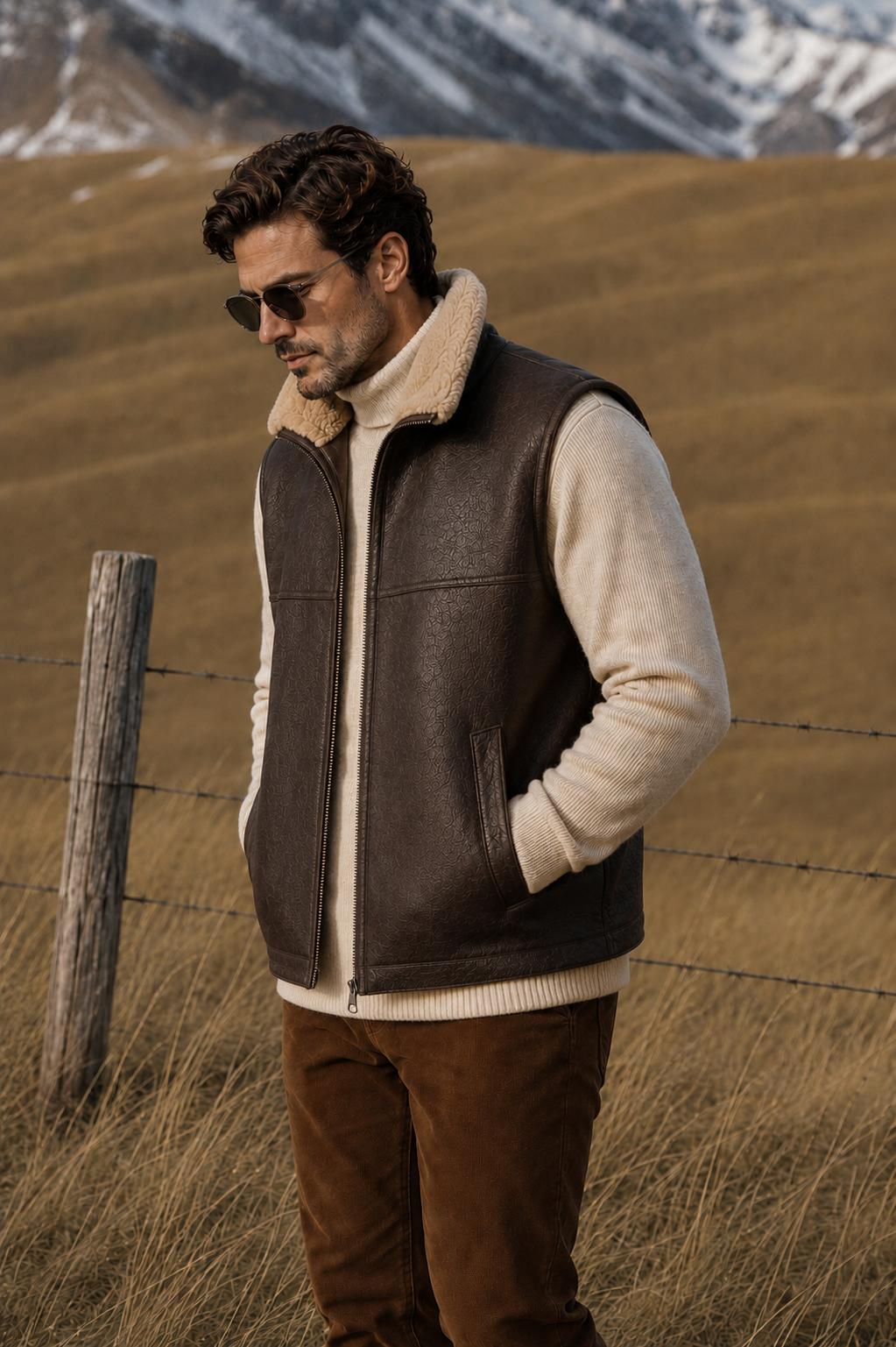 Levi Shearling Gilet - Brown