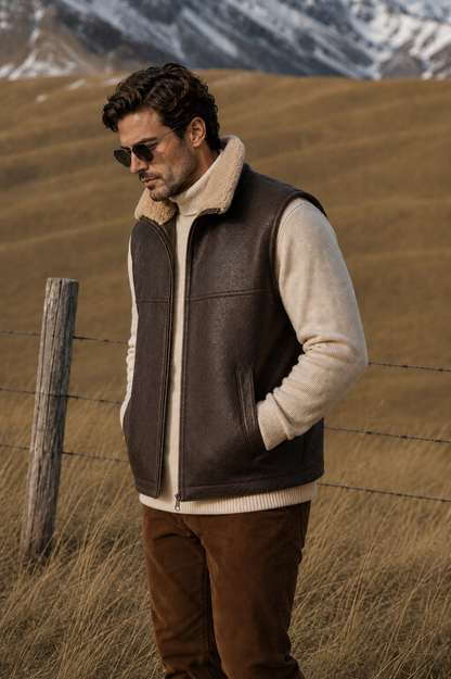 Levi Shearling Gilet - Brown