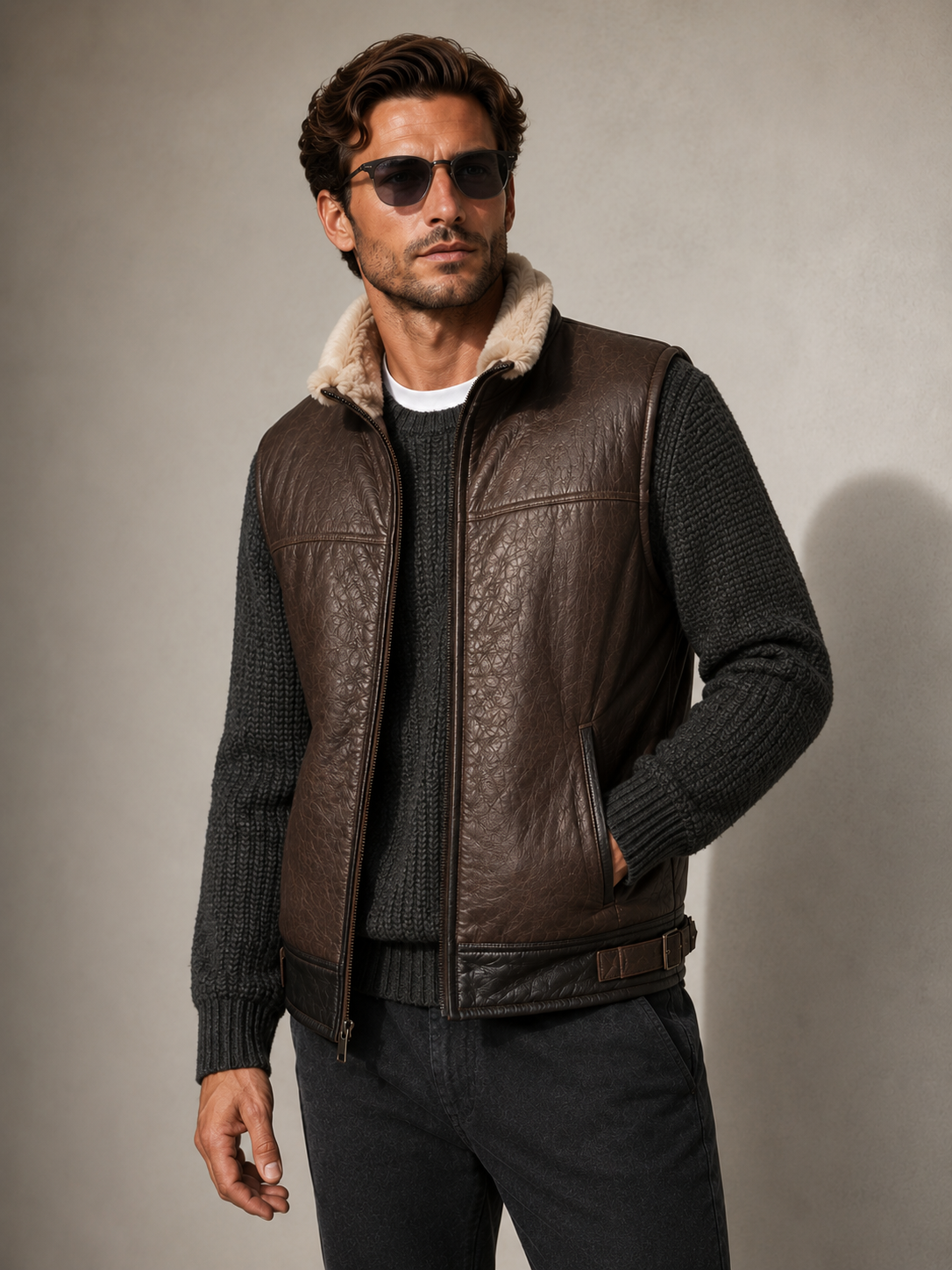 Liam Shearling Gilet - Dark Chocolate Brown