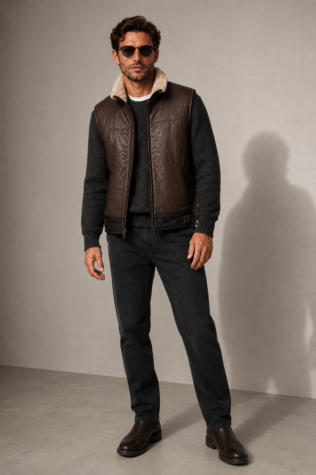 Liam Shearling Gilet - Dark Chocolate Brown