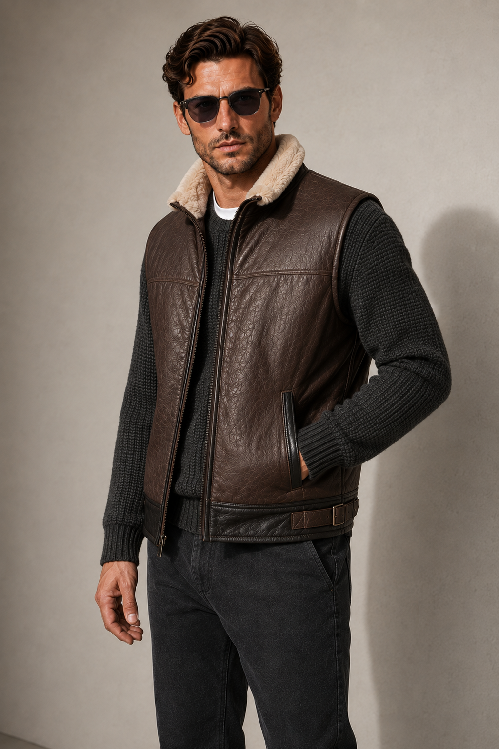 Liam Shearling Gilet - Dark Chocolate Brown