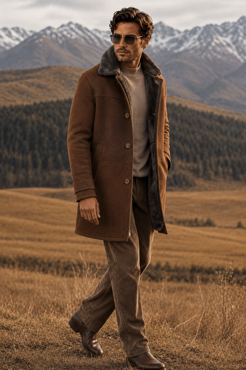 Mikinley Shearling Coat - Brown Cognac