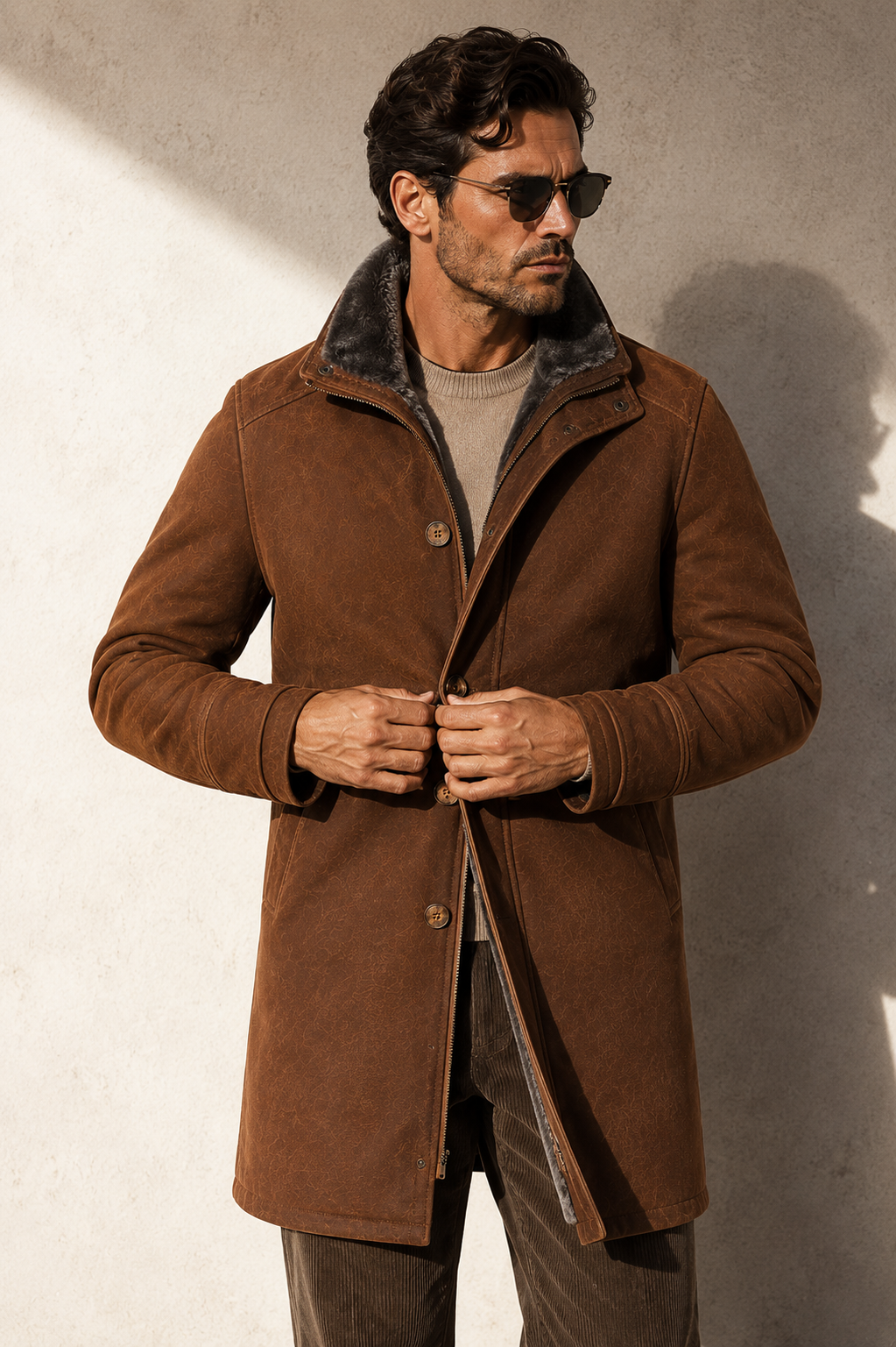 Mikinley Shearling Coat - Brown Cognac
